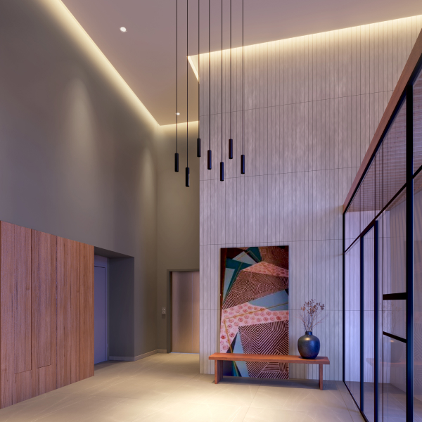 Perspectiva artística do hall social